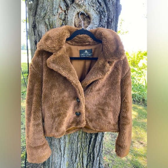 FREE PEOPLE Joplin cozy fur jacket brown size small - Picture 2 of 10